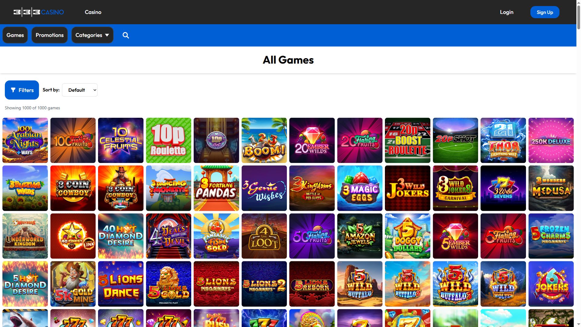 333Casino — Lobby (Desktop)