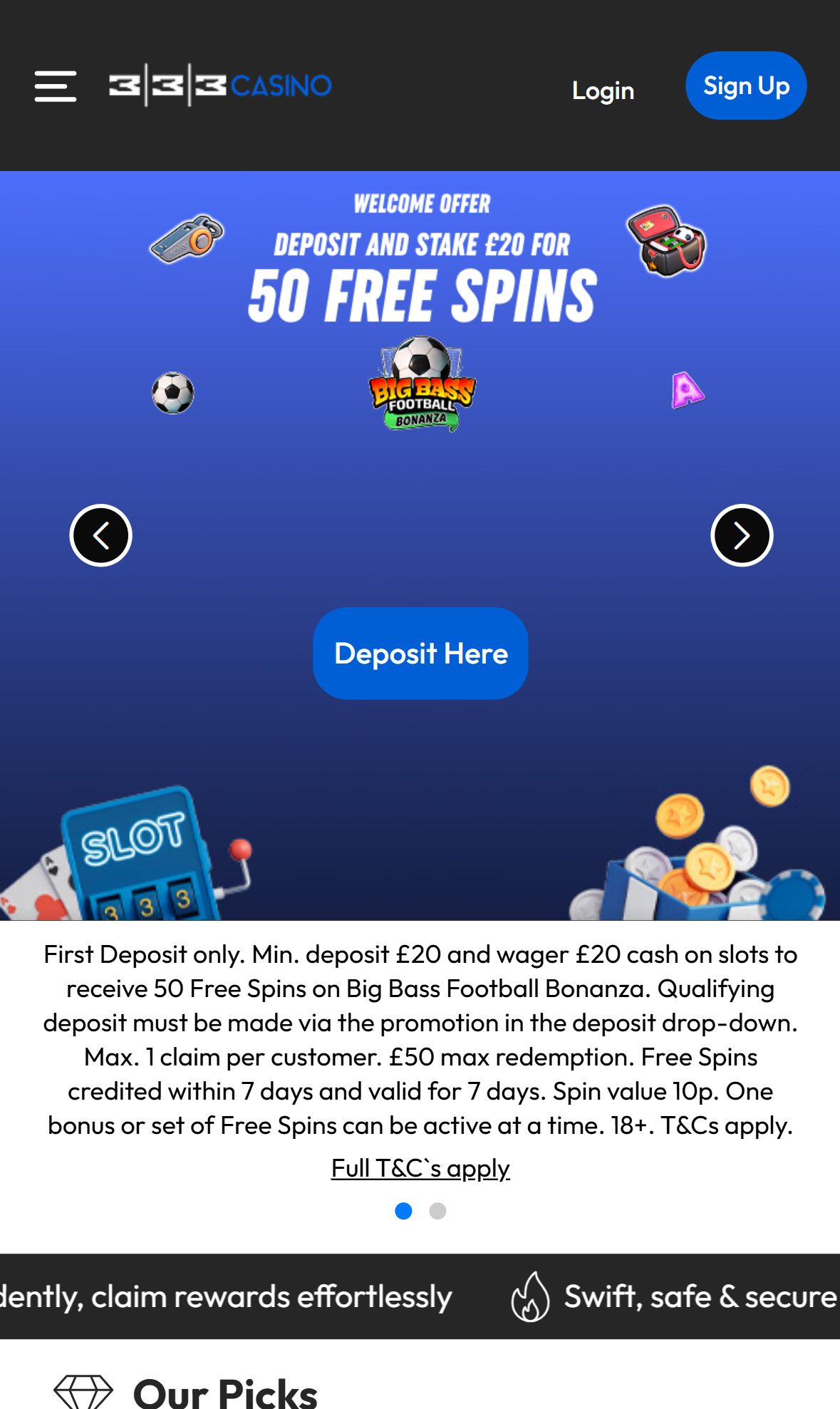 333Casino — Homepage (Mobile)