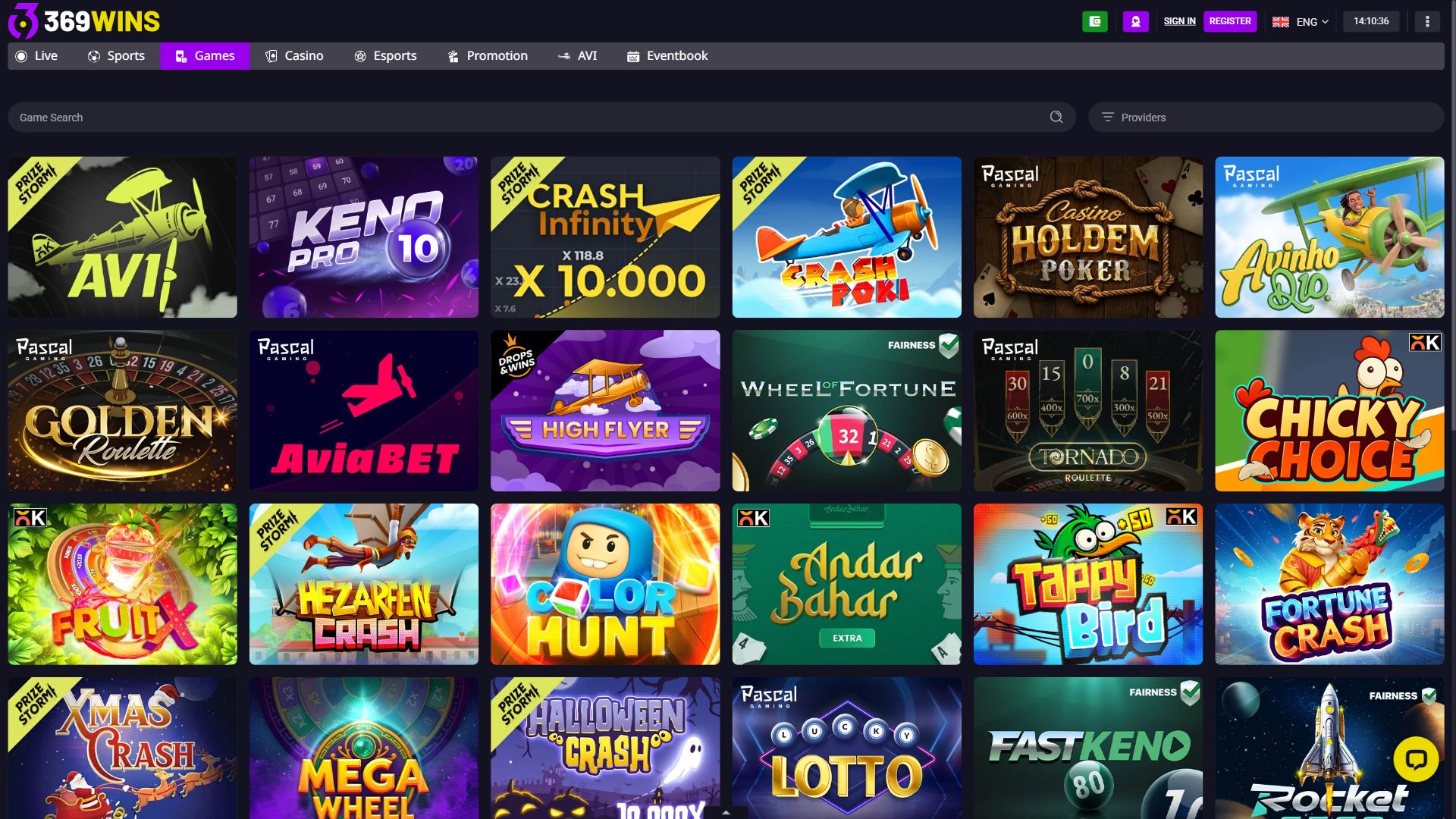 369Wins — Lobby (Desktop)