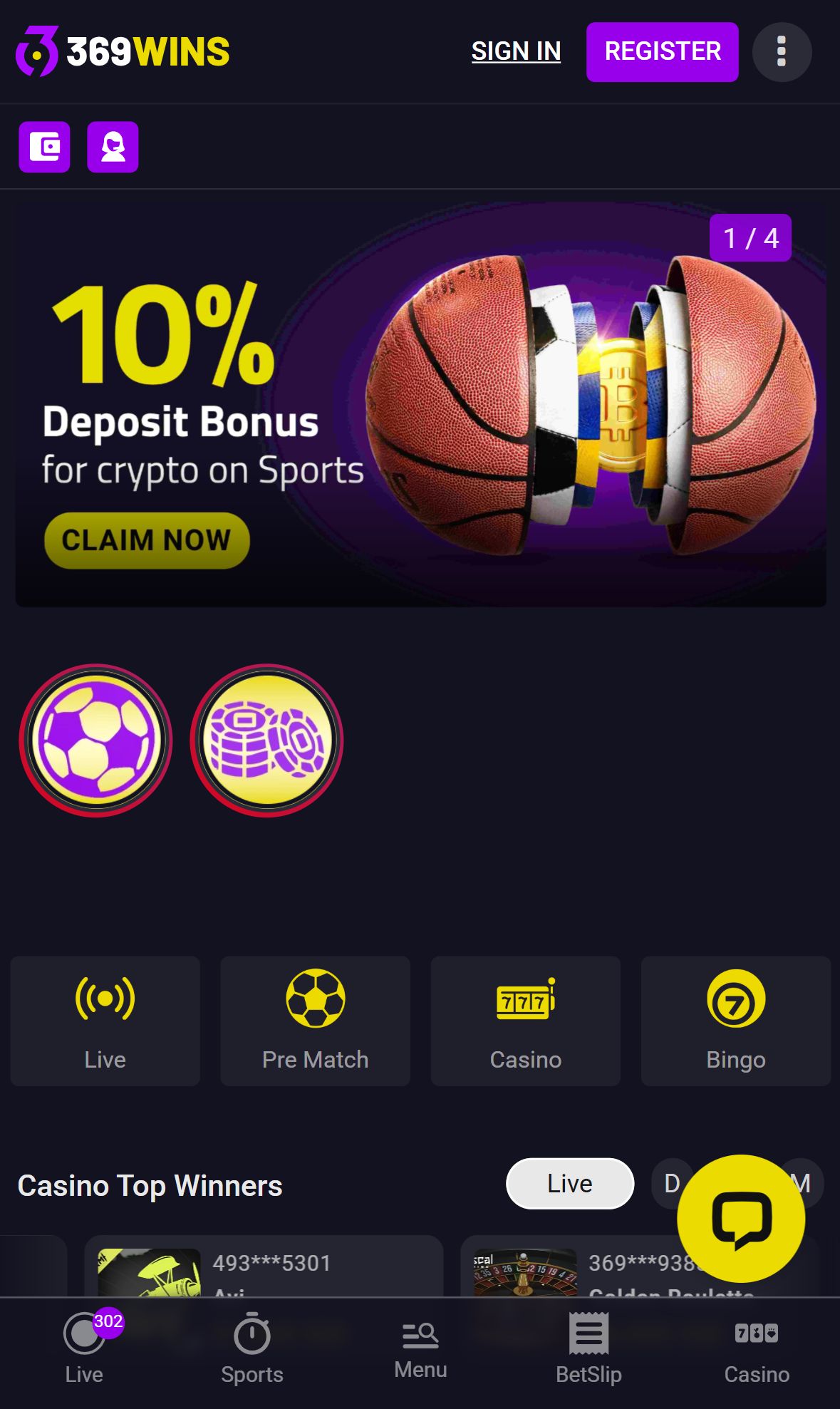 369Wins — Startseite (Mobil)