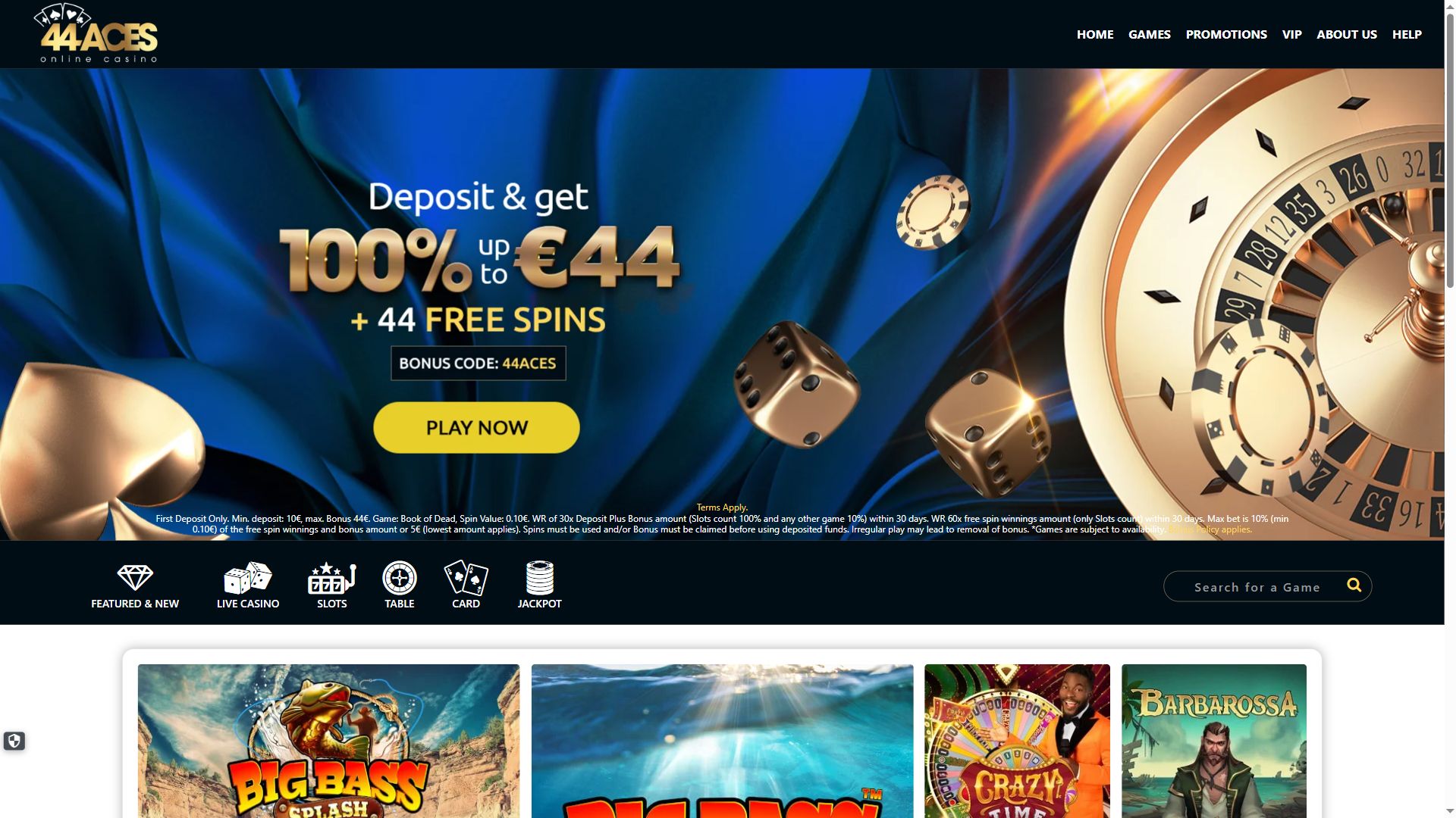 44Aces — Homepage (Desktop)