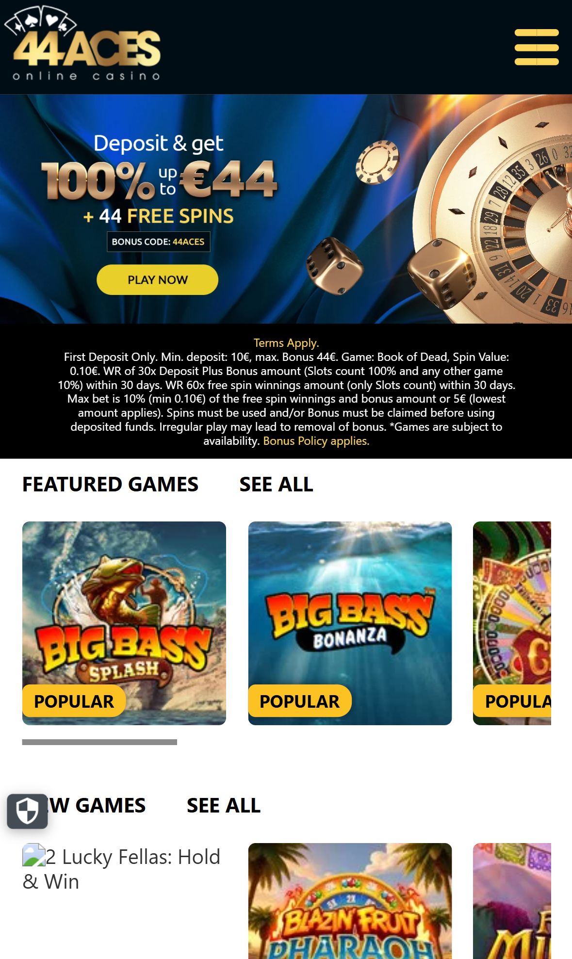 44Aces — Homepage (Mobile)