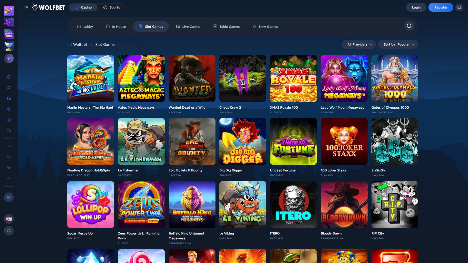 WOLFBET — Lobby (Desktop)