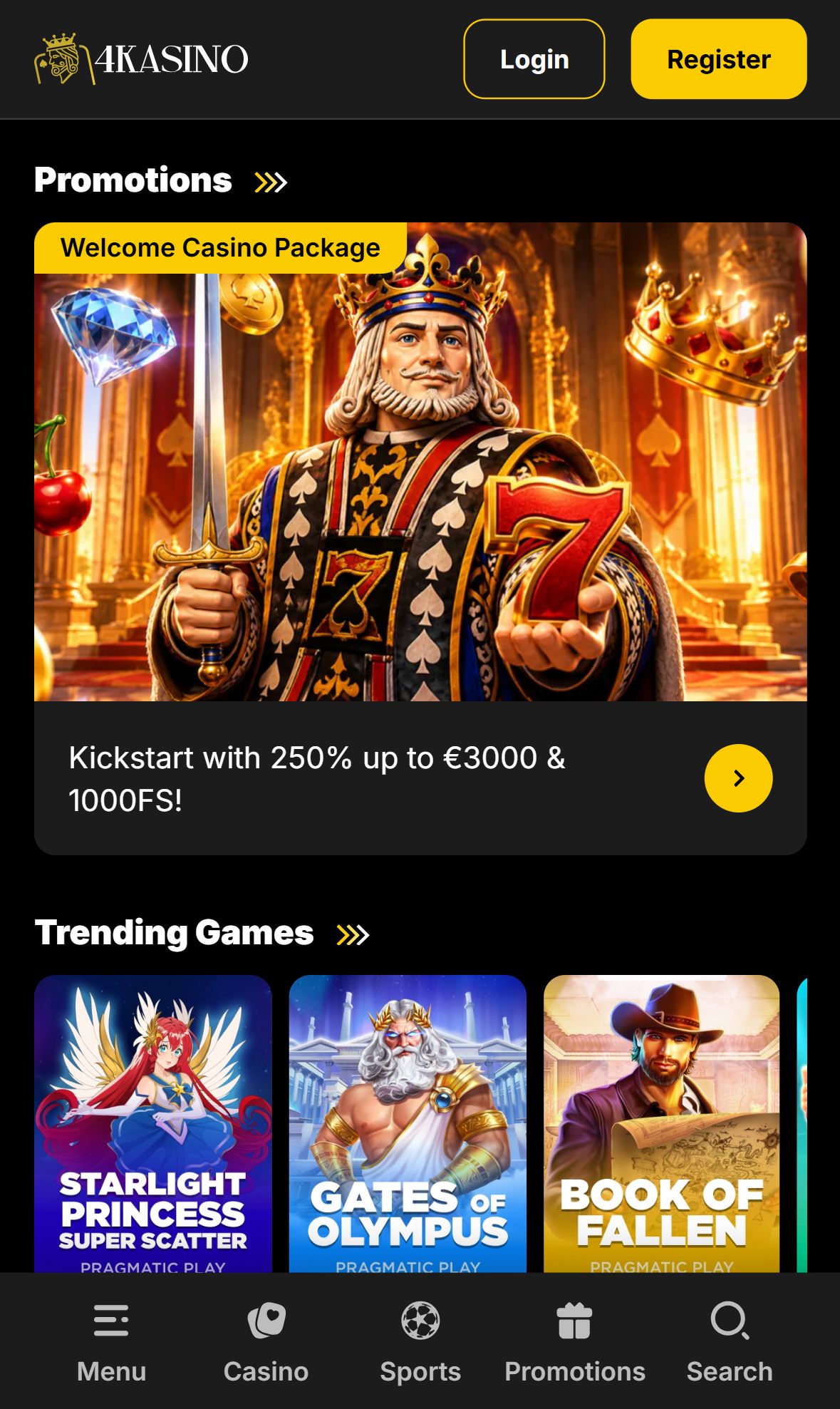 4Kasino — Homepage (Mobile)