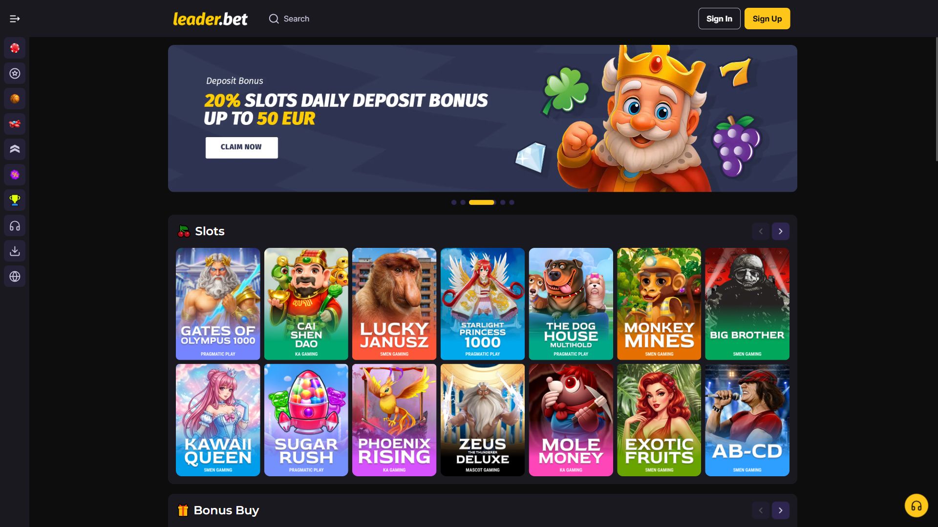 Leader.bet — Homepage (Desktop)