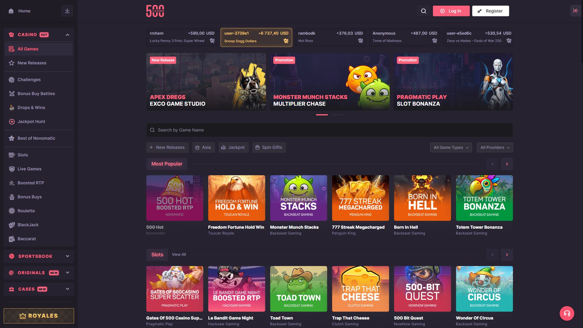 500 Casino — Lobby (Desktop)