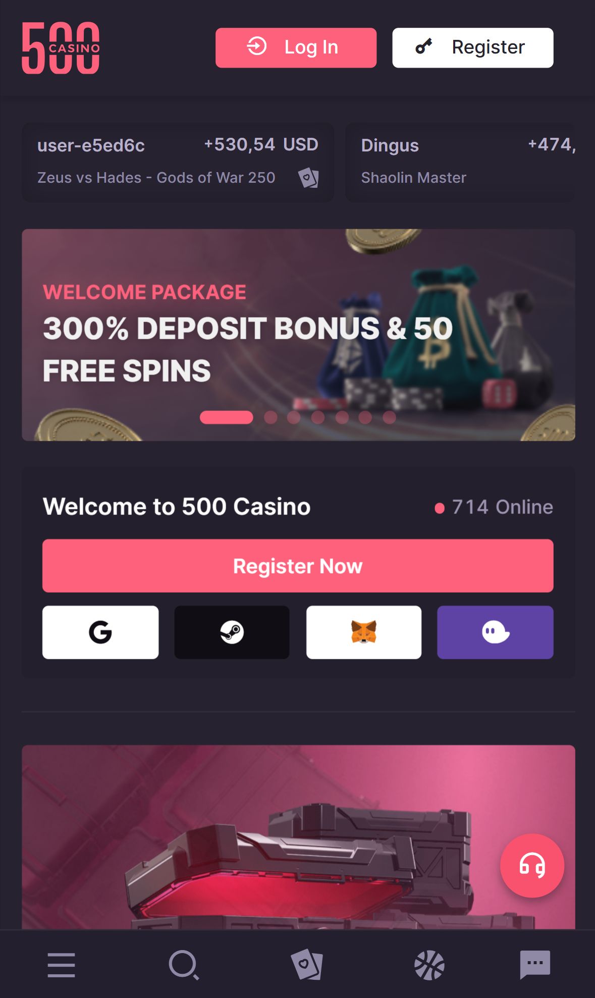 500 Casino — Homepage (Mobile)