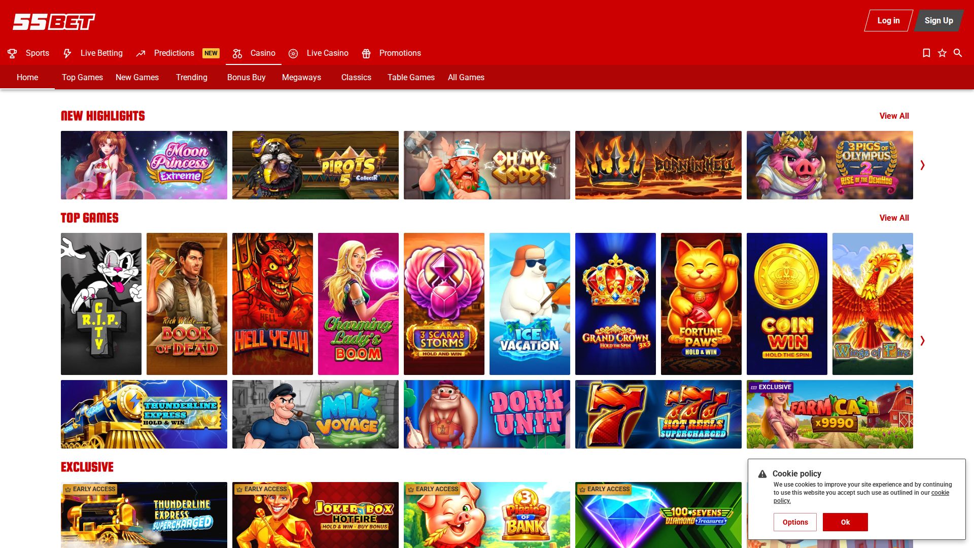 55BET — Lobby (Desktop)