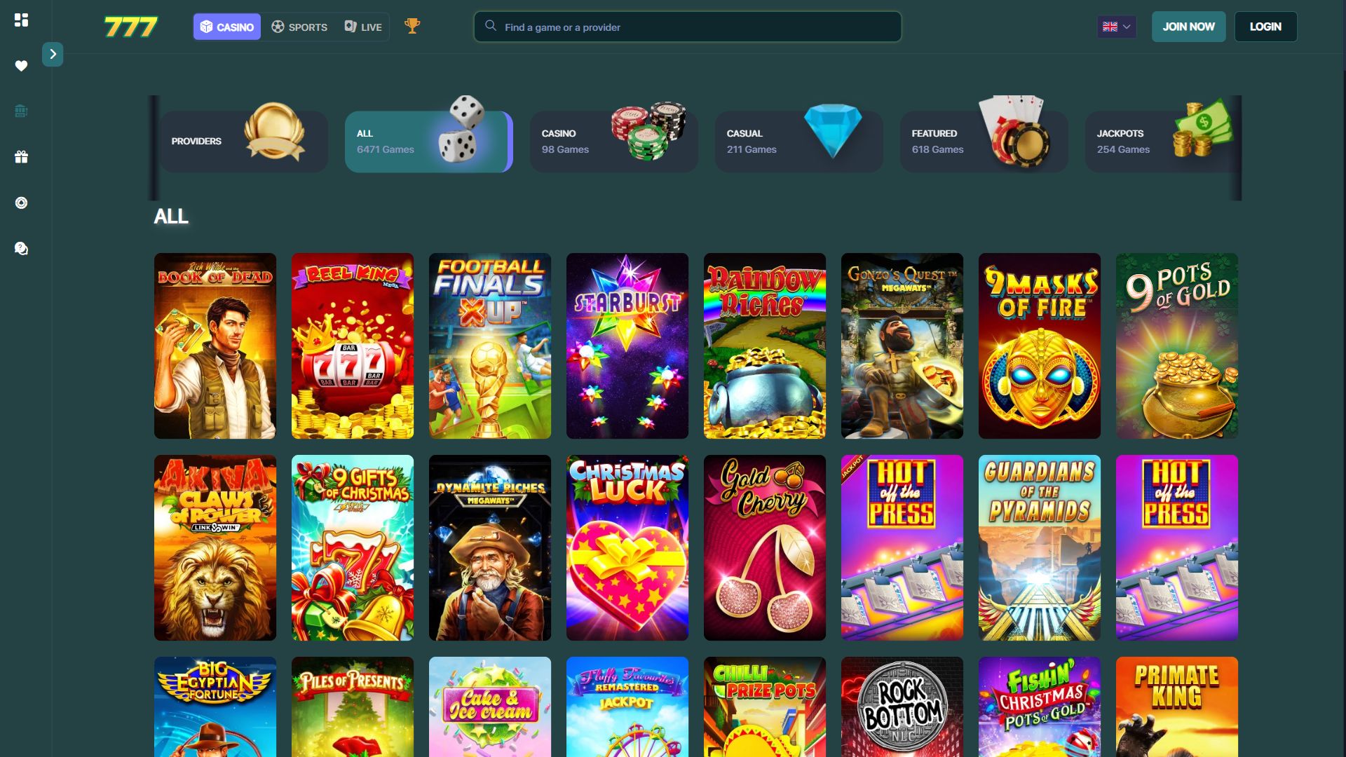 777Bet — Lobby (Desktop)