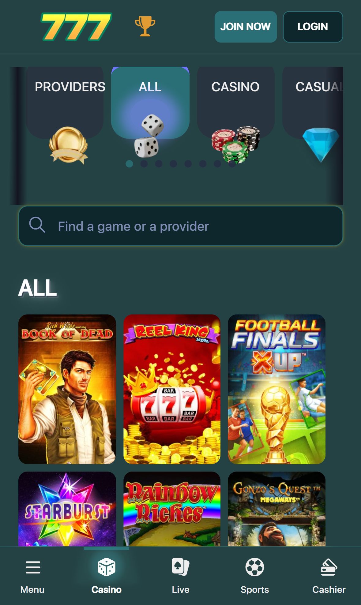 777Bet — Lobby (Mobile)