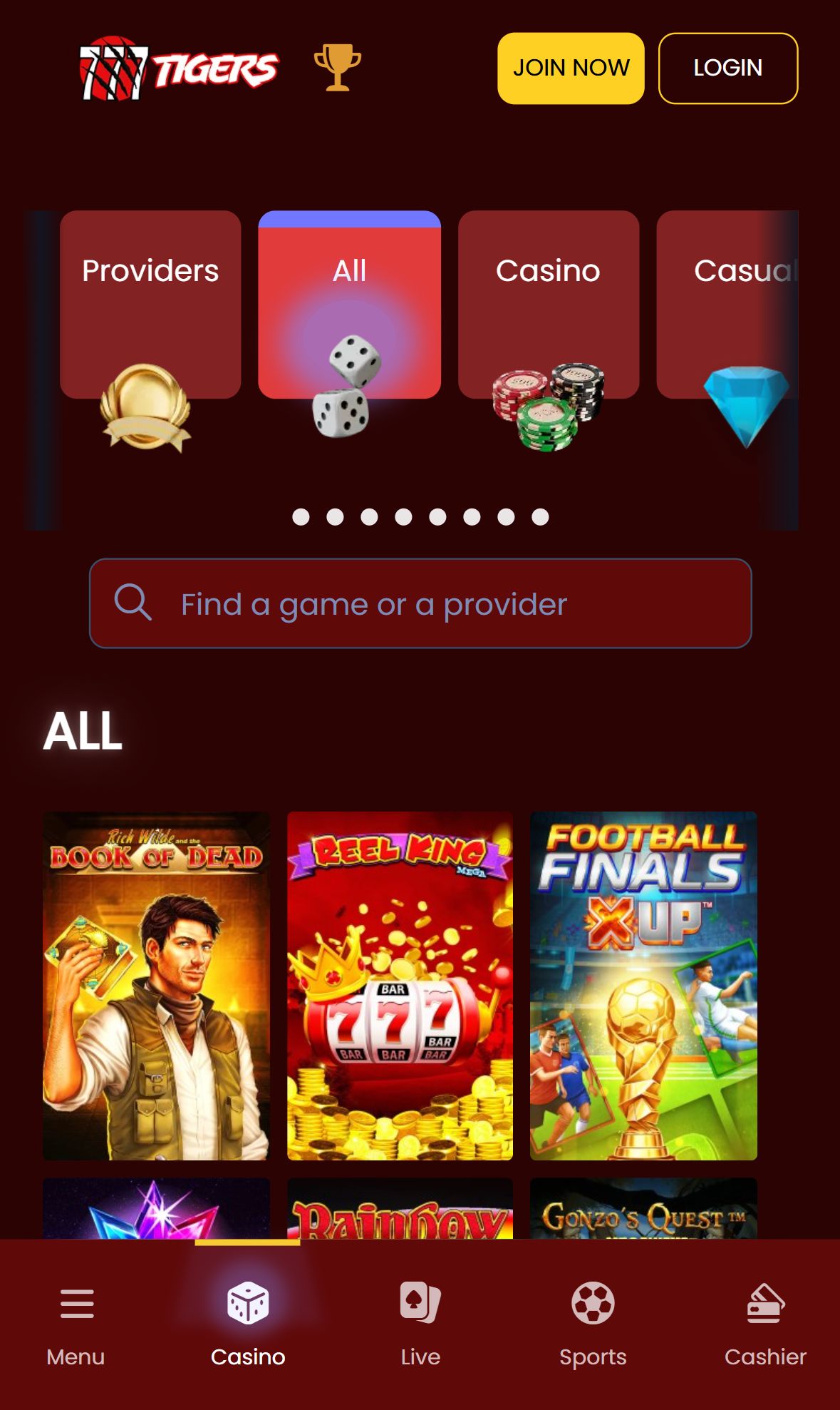 777Tigers — Lobby (Mobile)