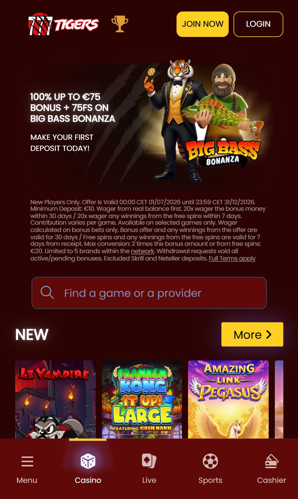 777Tigers — Homepage (Mobile)