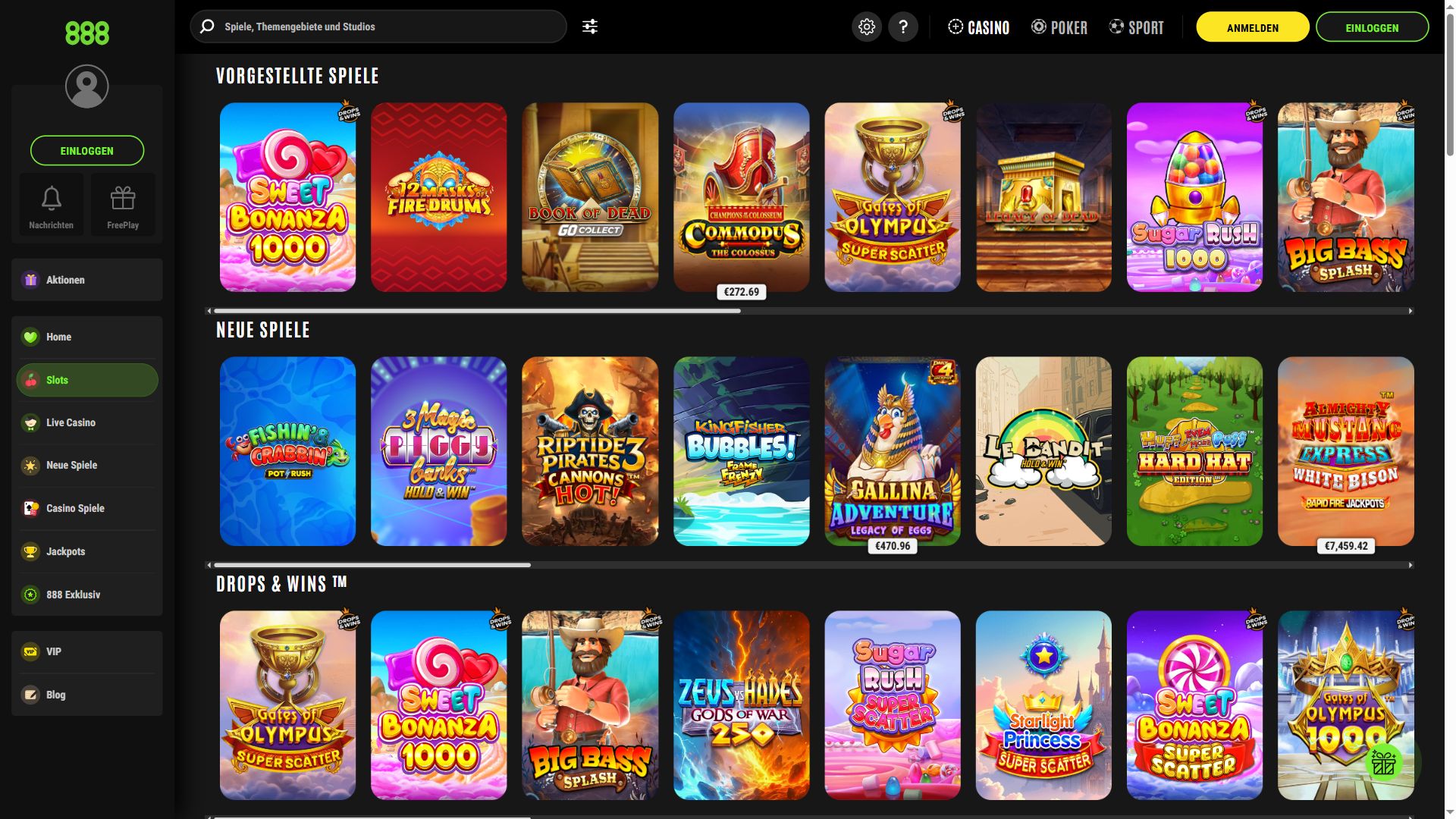888Casino — Lobby (Desktop)