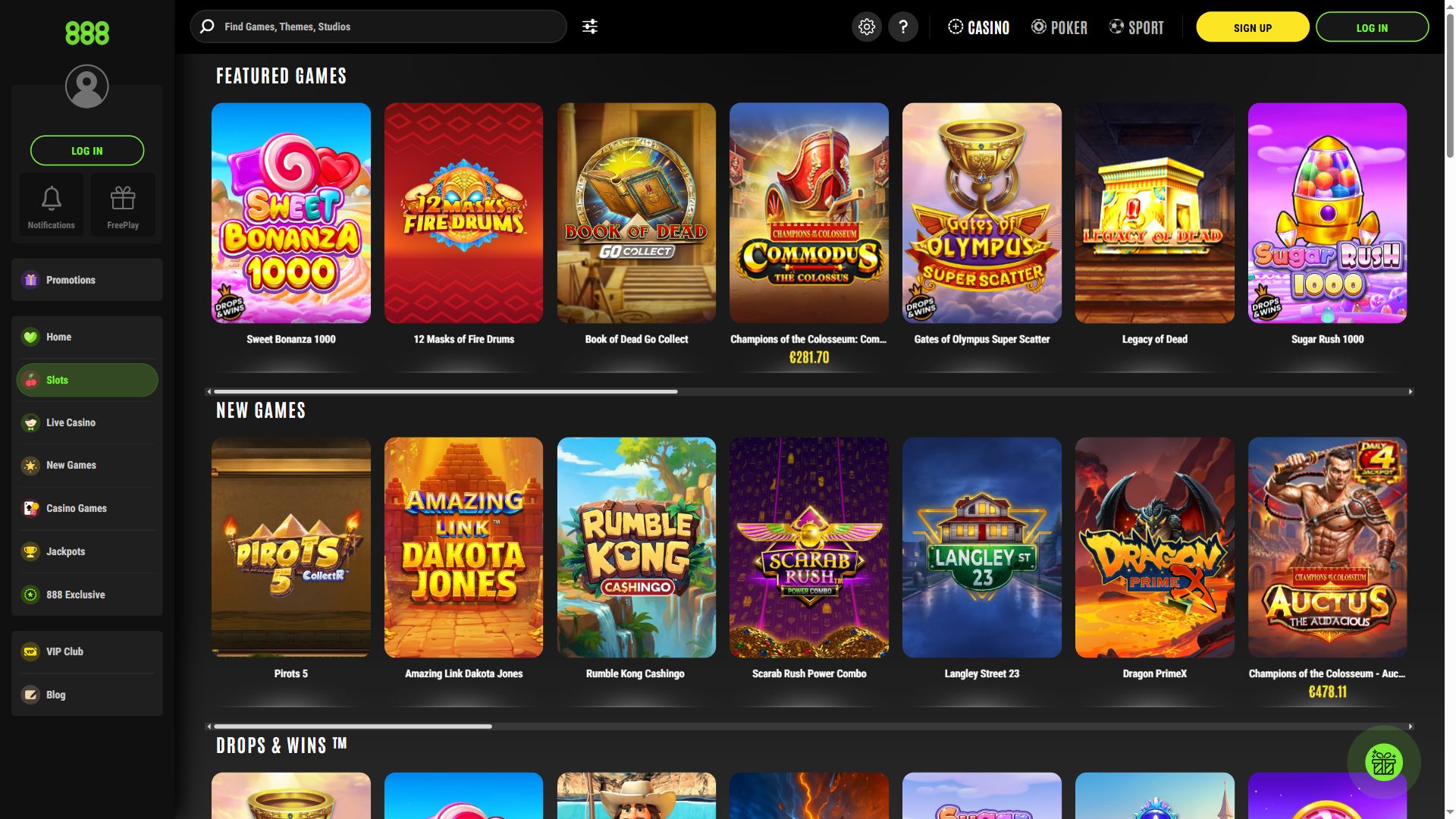 888Casino — Lobby (Desktop)