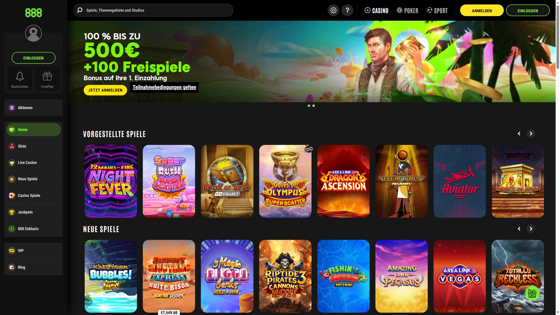 888Casino — Startseite (Desktop)