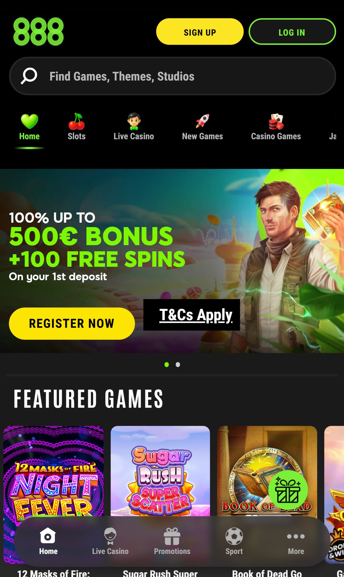 888Casino — Homepage (Mobile)