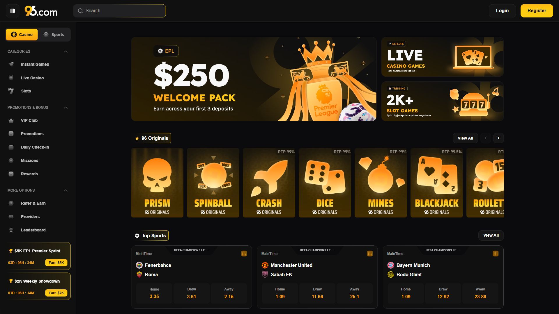 96In — Homepage (Desktop)