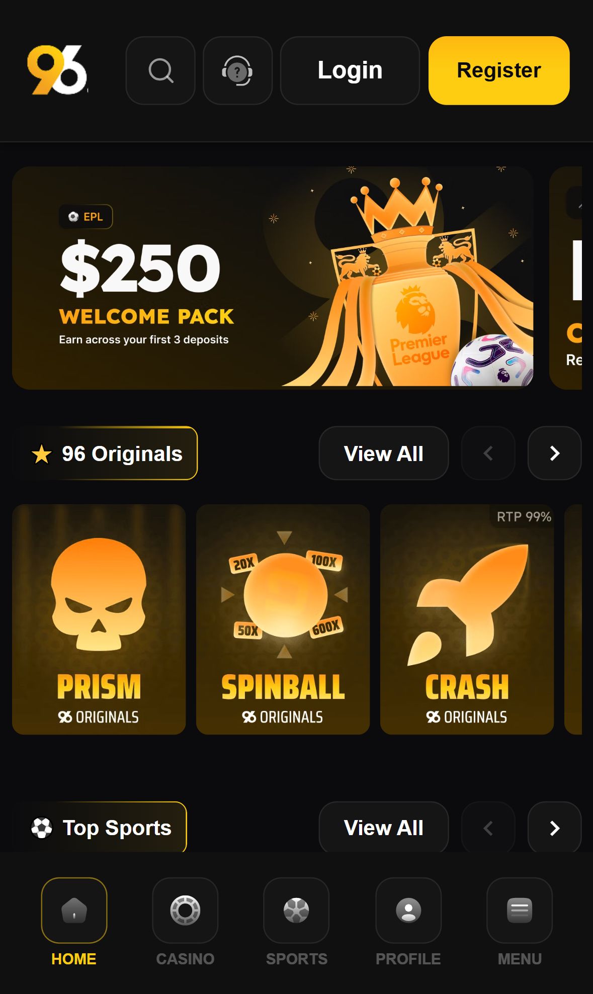 96In — Homepage (Mobile)