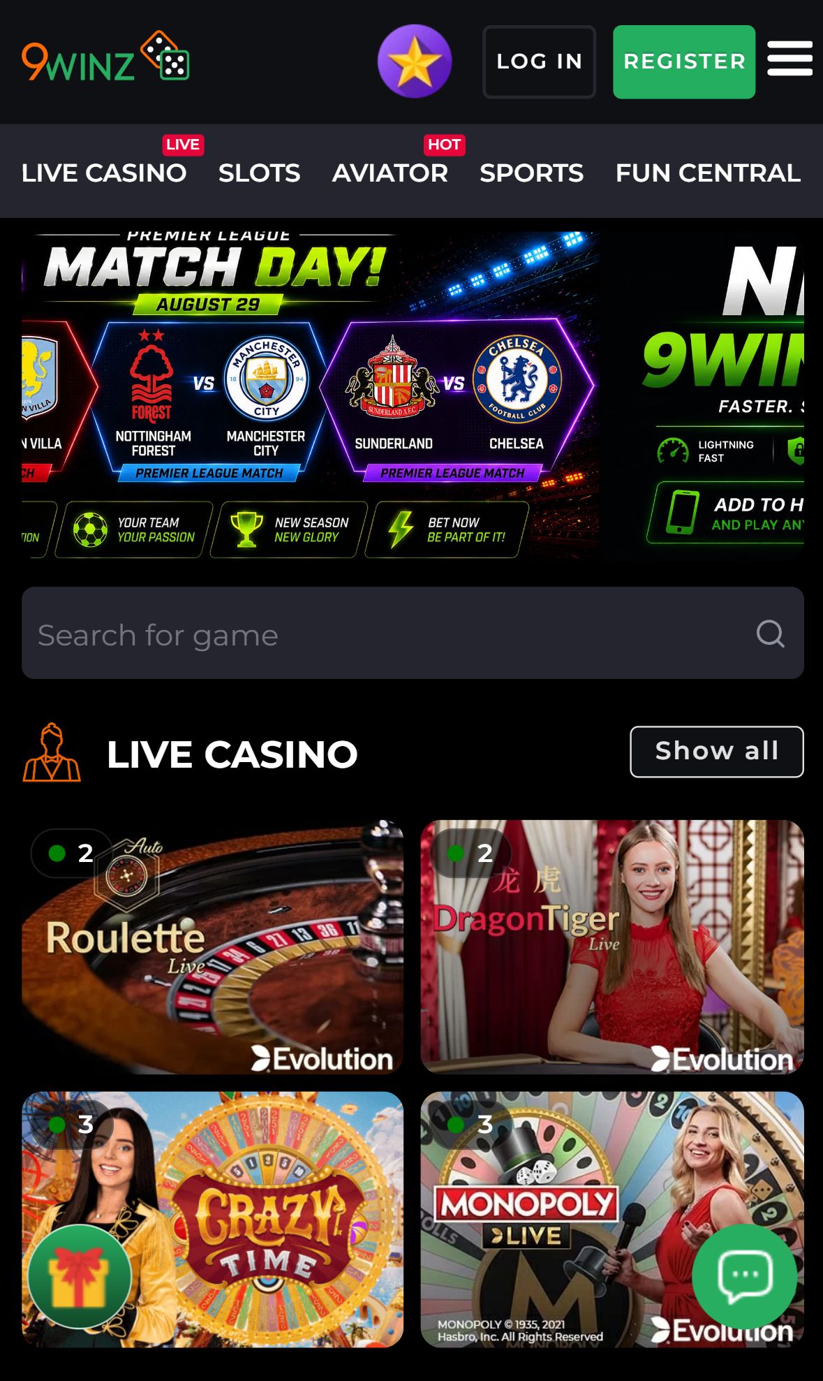 9Winz — Homepage (Mobile)