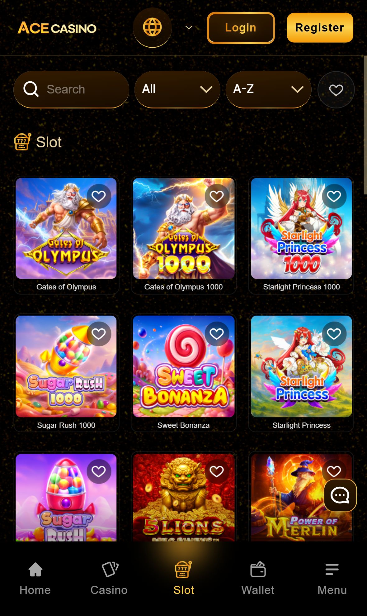 Acecasino — Lobby (Mobile)