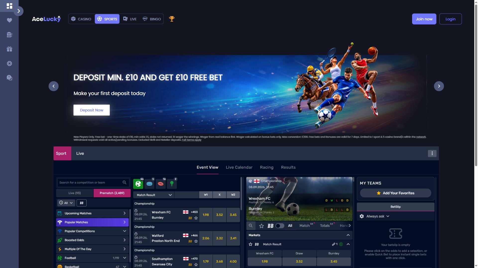 Ace Lucky — Homepage (Desktop)