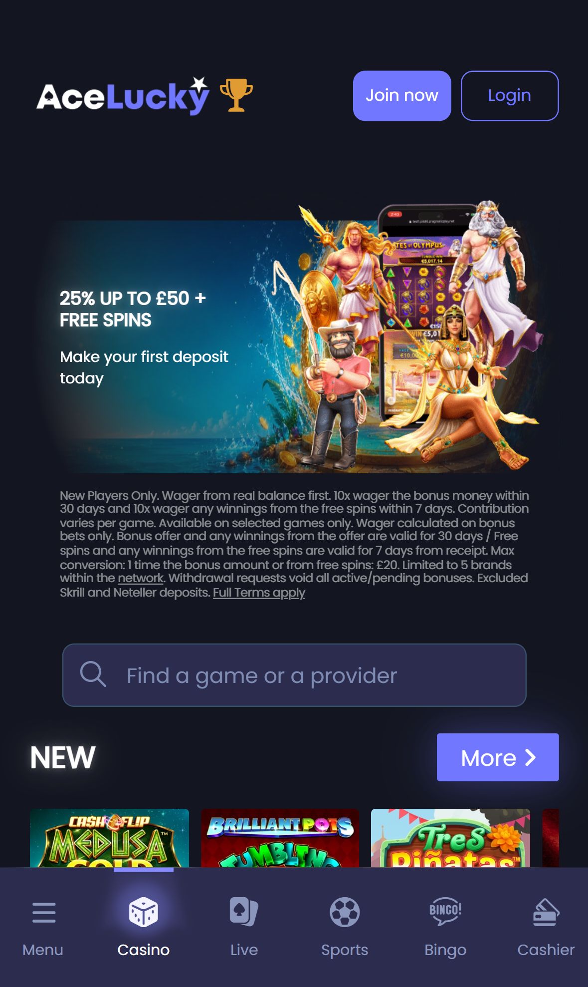 Ace Lucky — Lobby (Mobile)