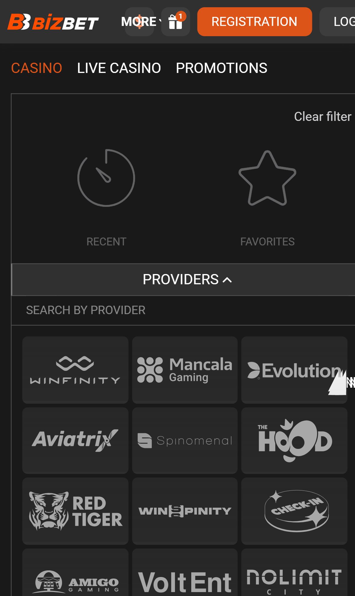 Bizbet — Lobby (Mobile)