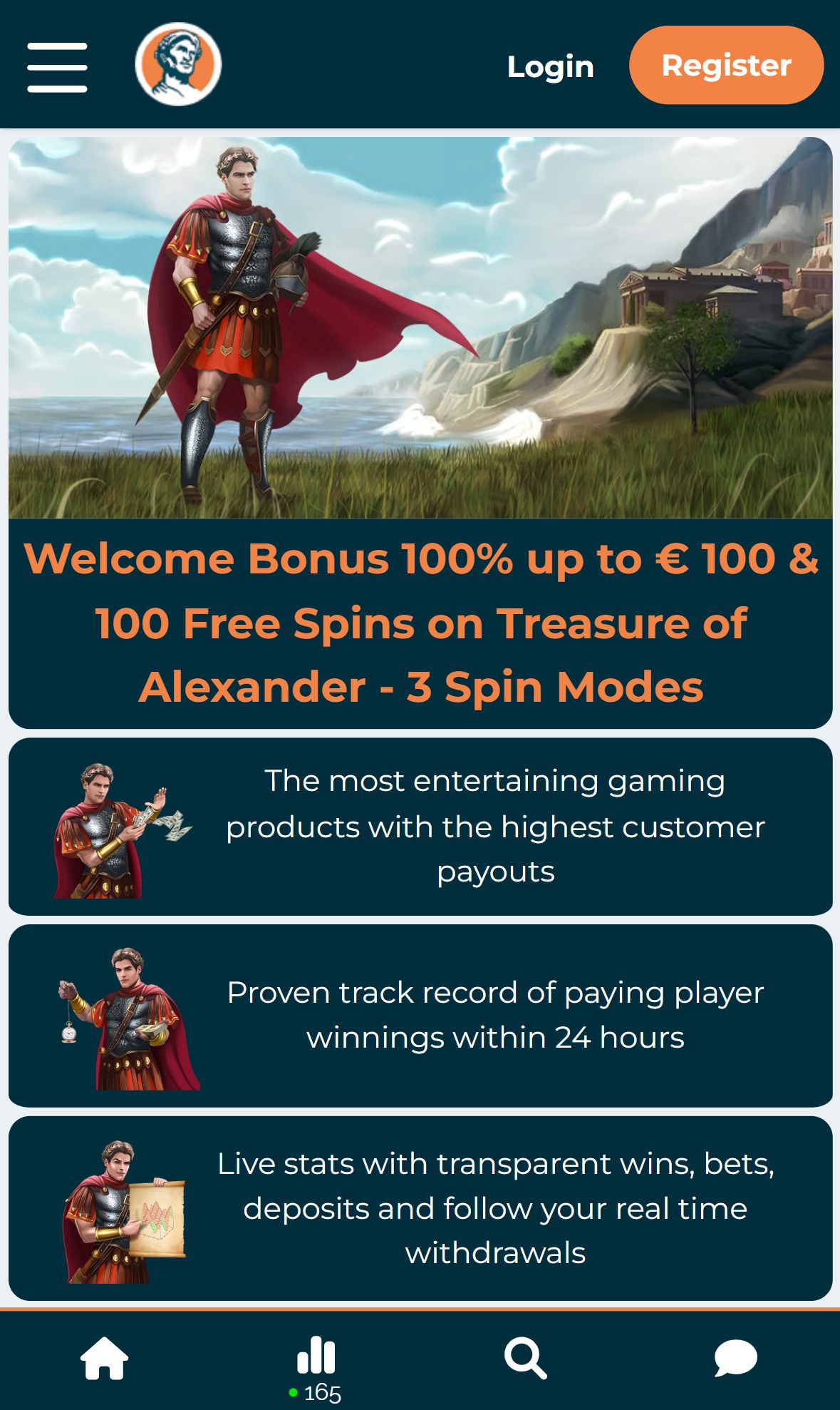 Alexander Casino — Startseite (Mobil)