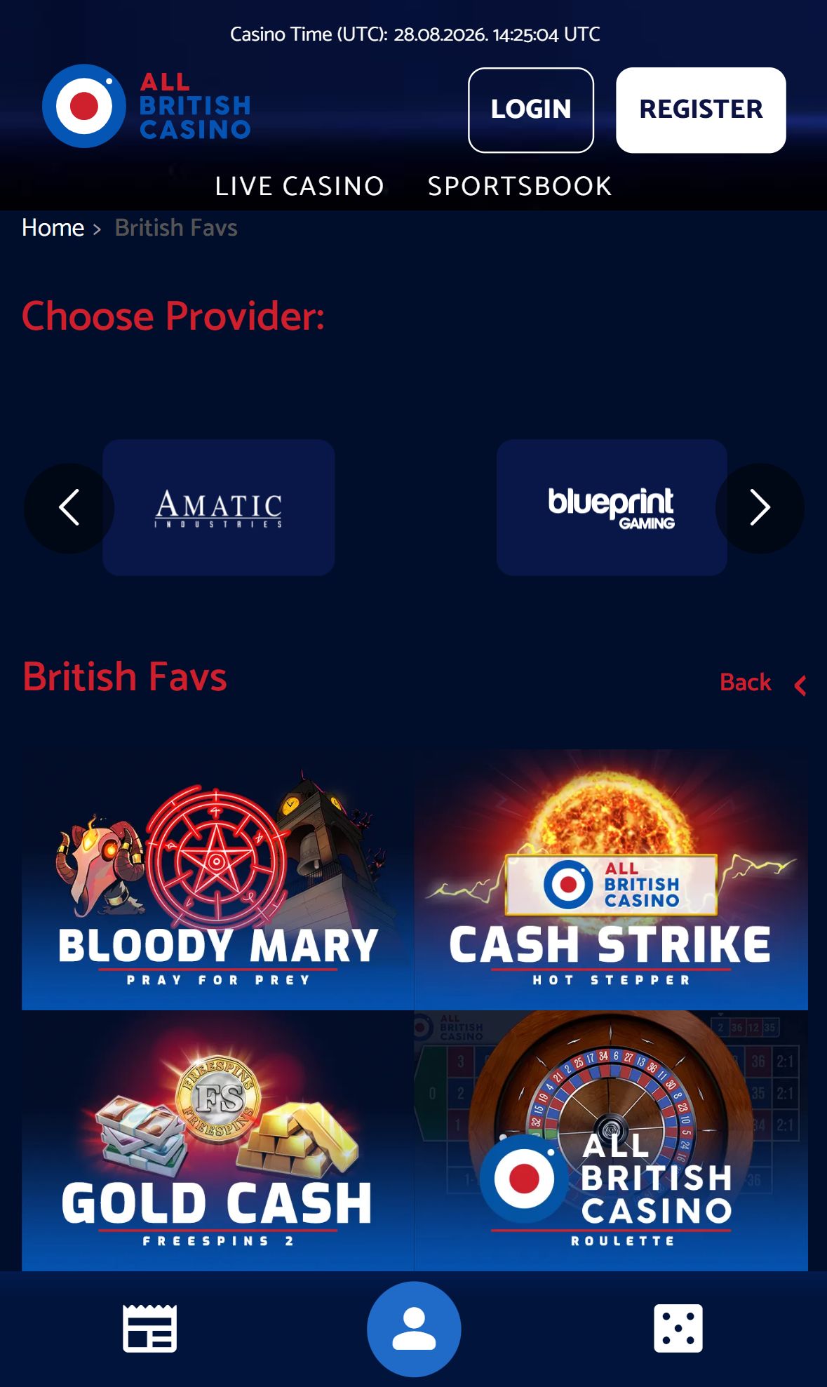All British Casino — Lobby (Mobile)