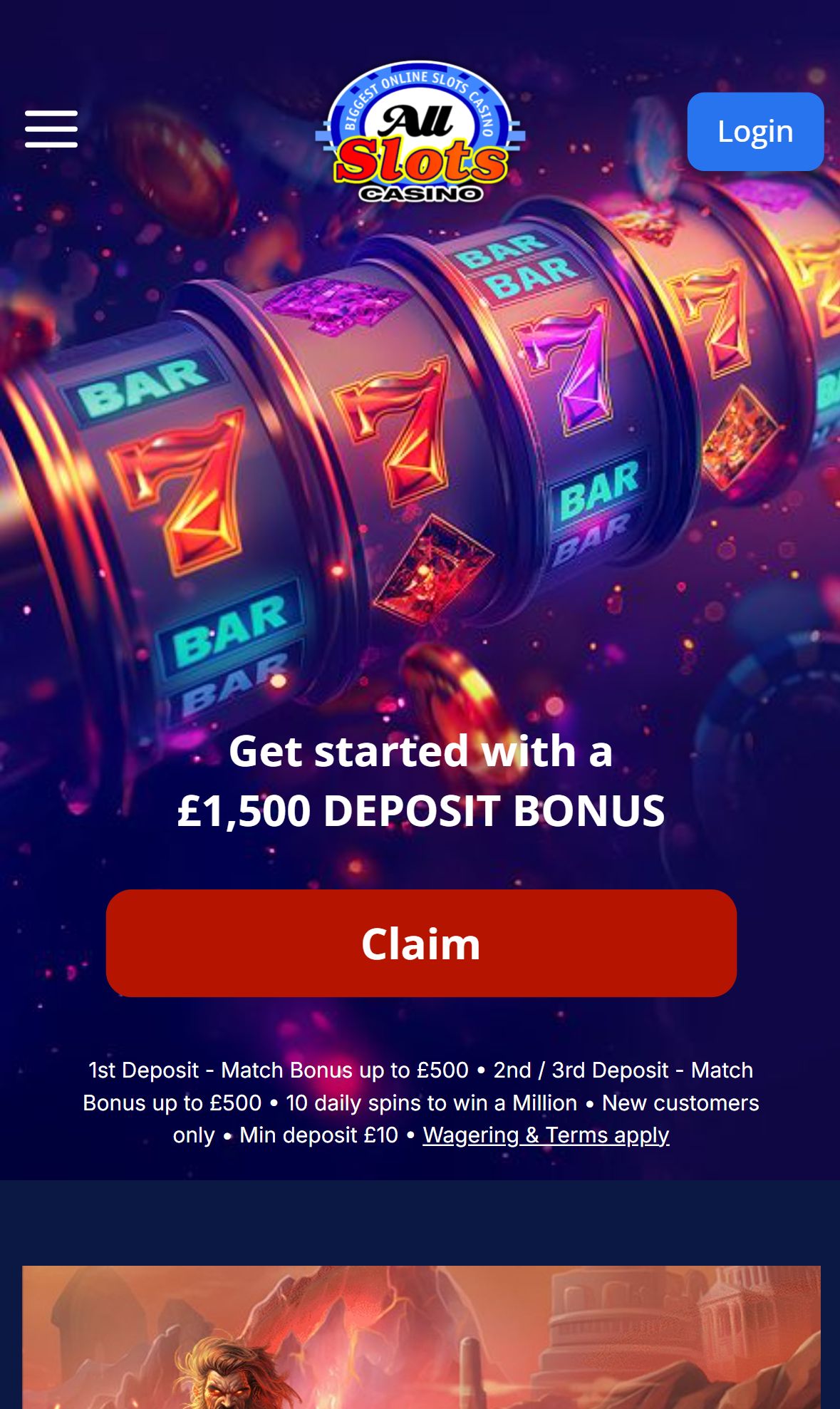 Allslotscasino — Homepage (Mobile)
