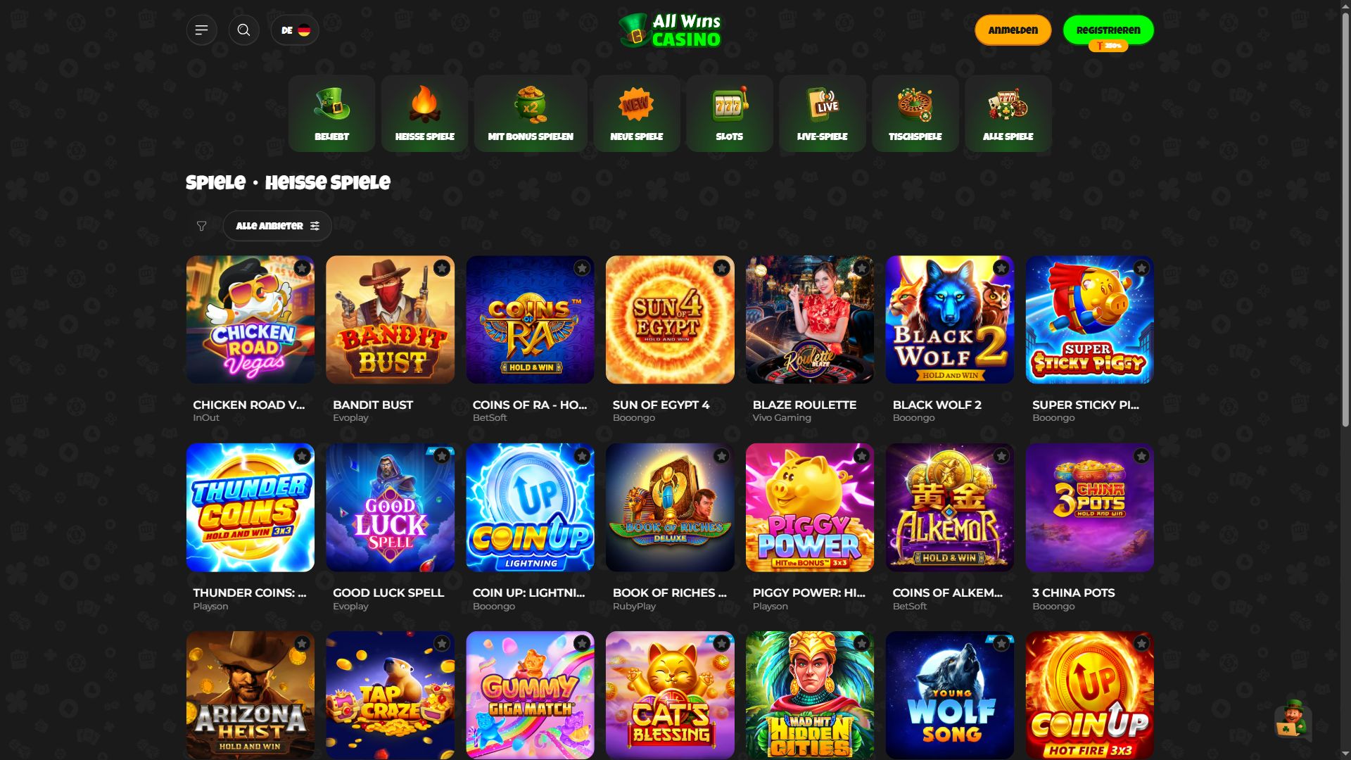 All Wins Casino — Lobby (Desktop)