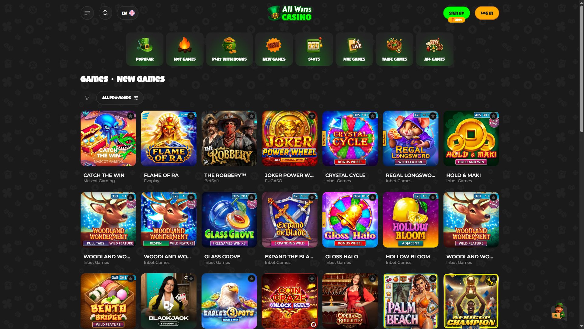 All Wins Casino — Lobby (Desktop)
