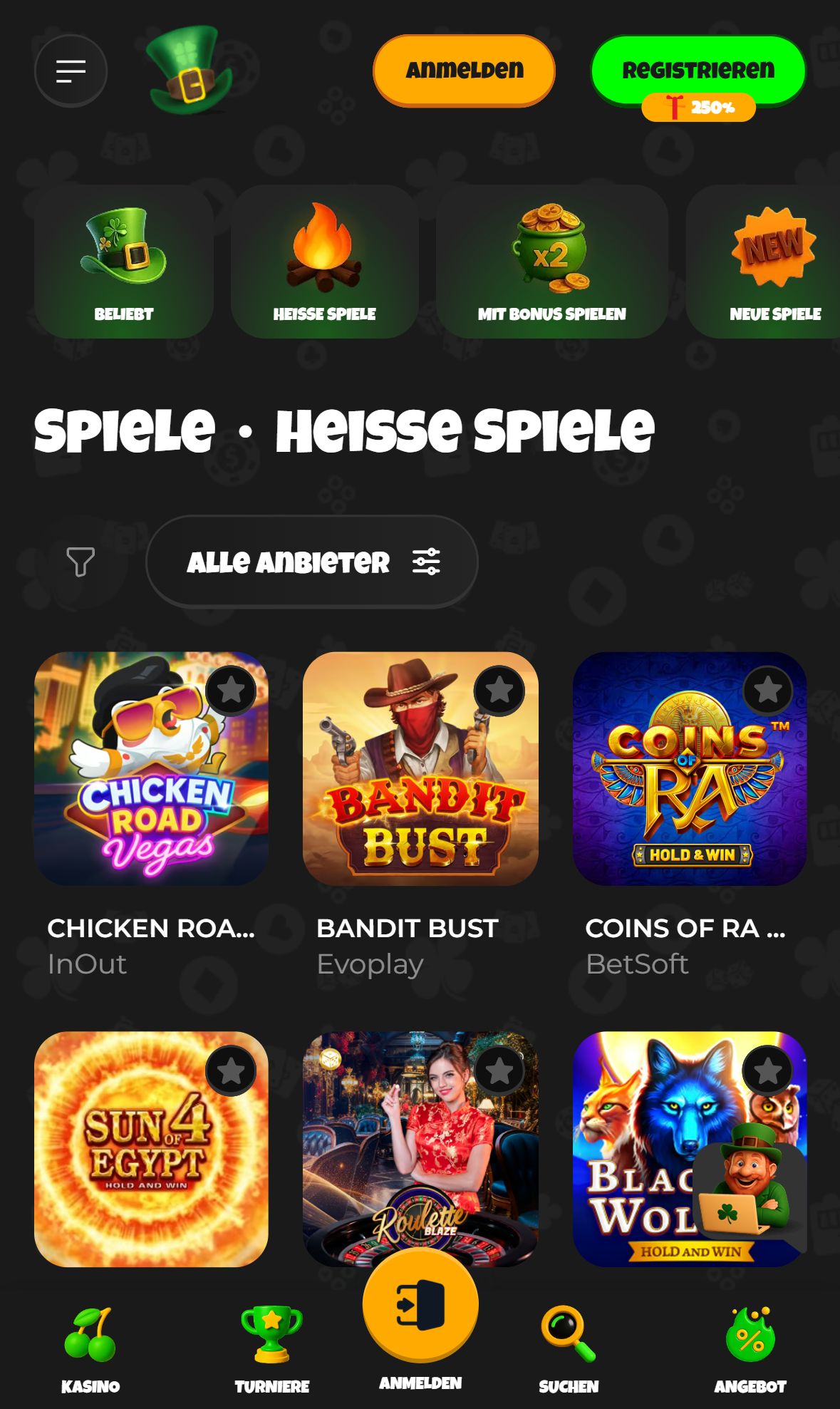 All Wins Casino — Lobby (Mobil)