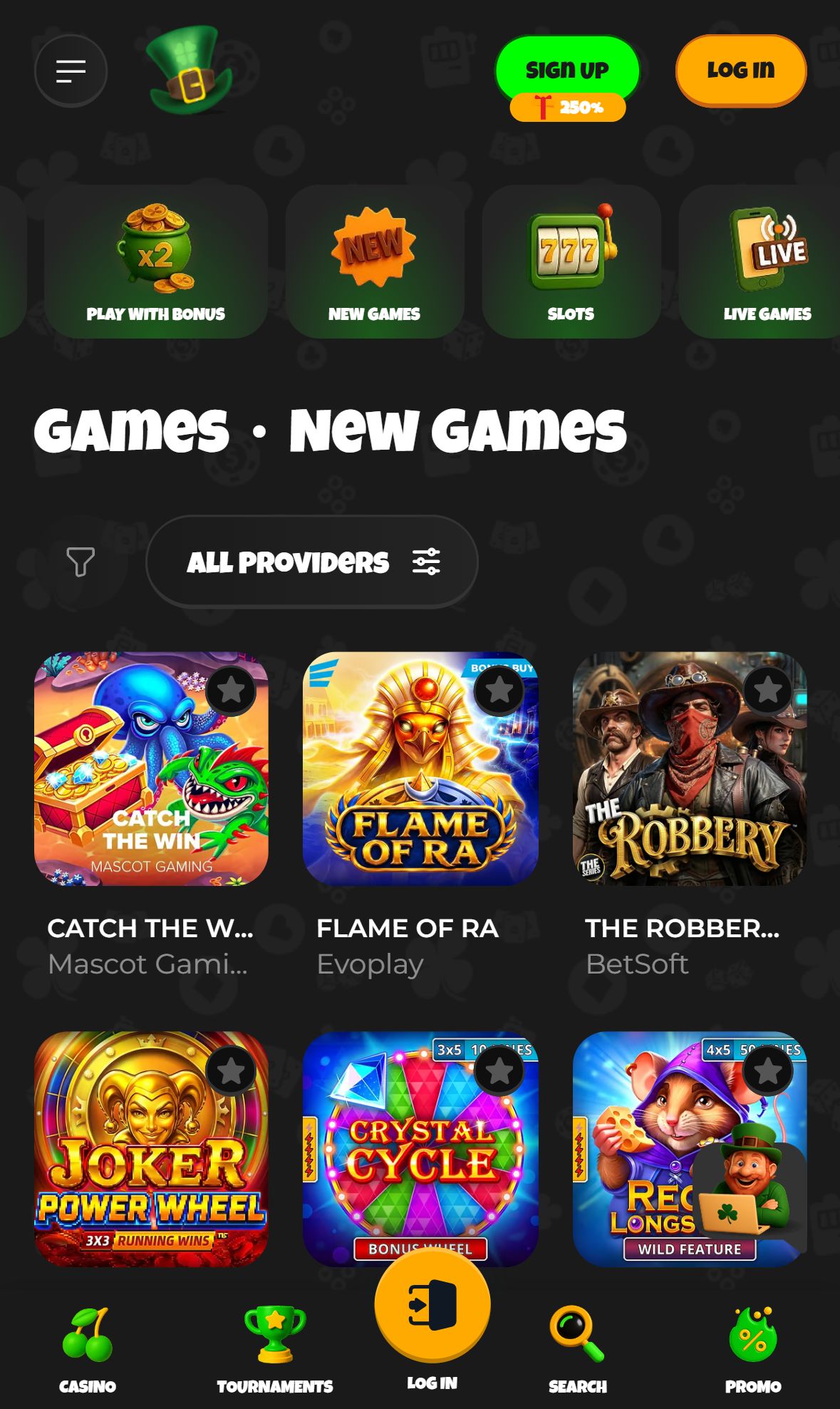 All Wins Casino — Lobby (Mobile)