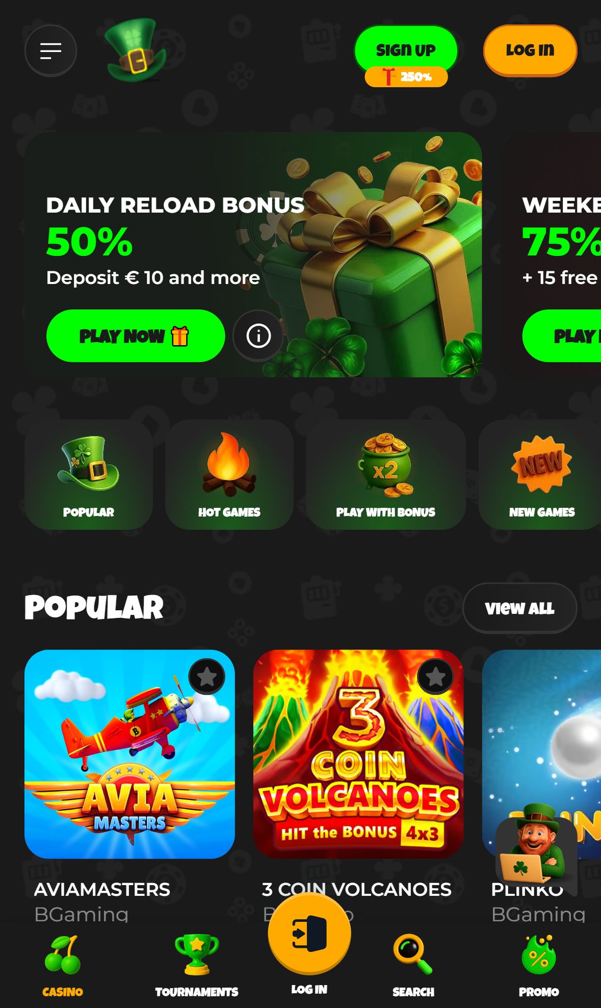 All Wins Casino — Homepage (Mobile)