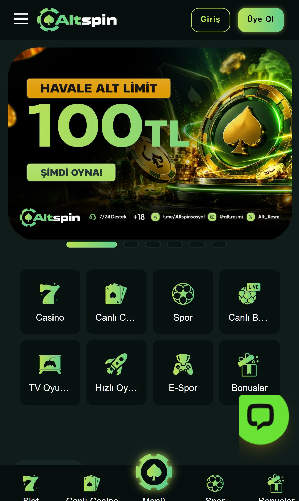 Altspin — Homepage (Mobile)