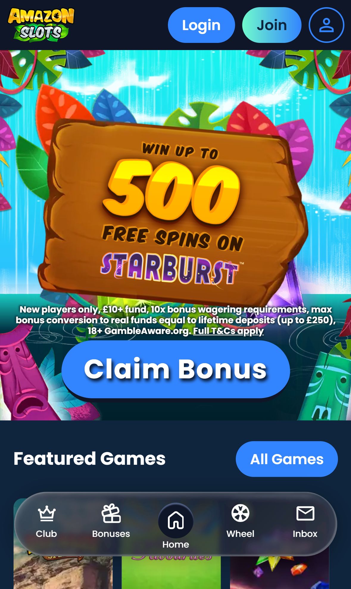 Amazon Slots — Homepage (Mobile)