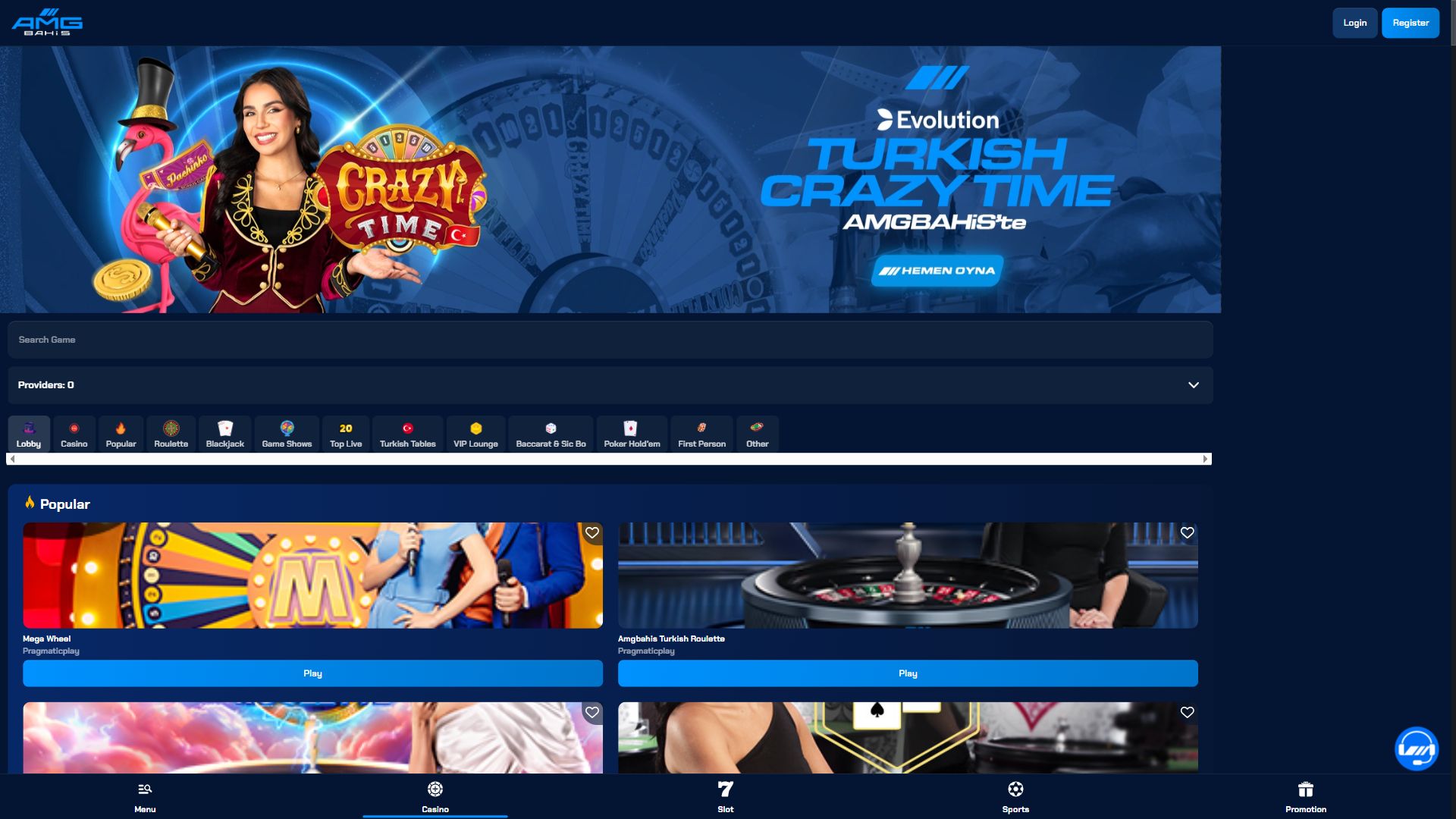 AMG Bahis — Lobby (Desktop)