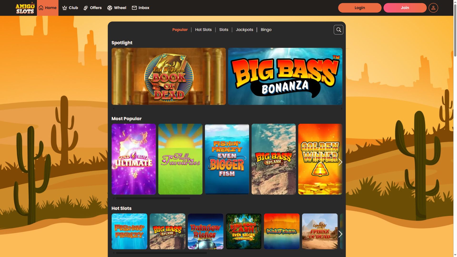 Amigo Slots — Lobby (Desktop)