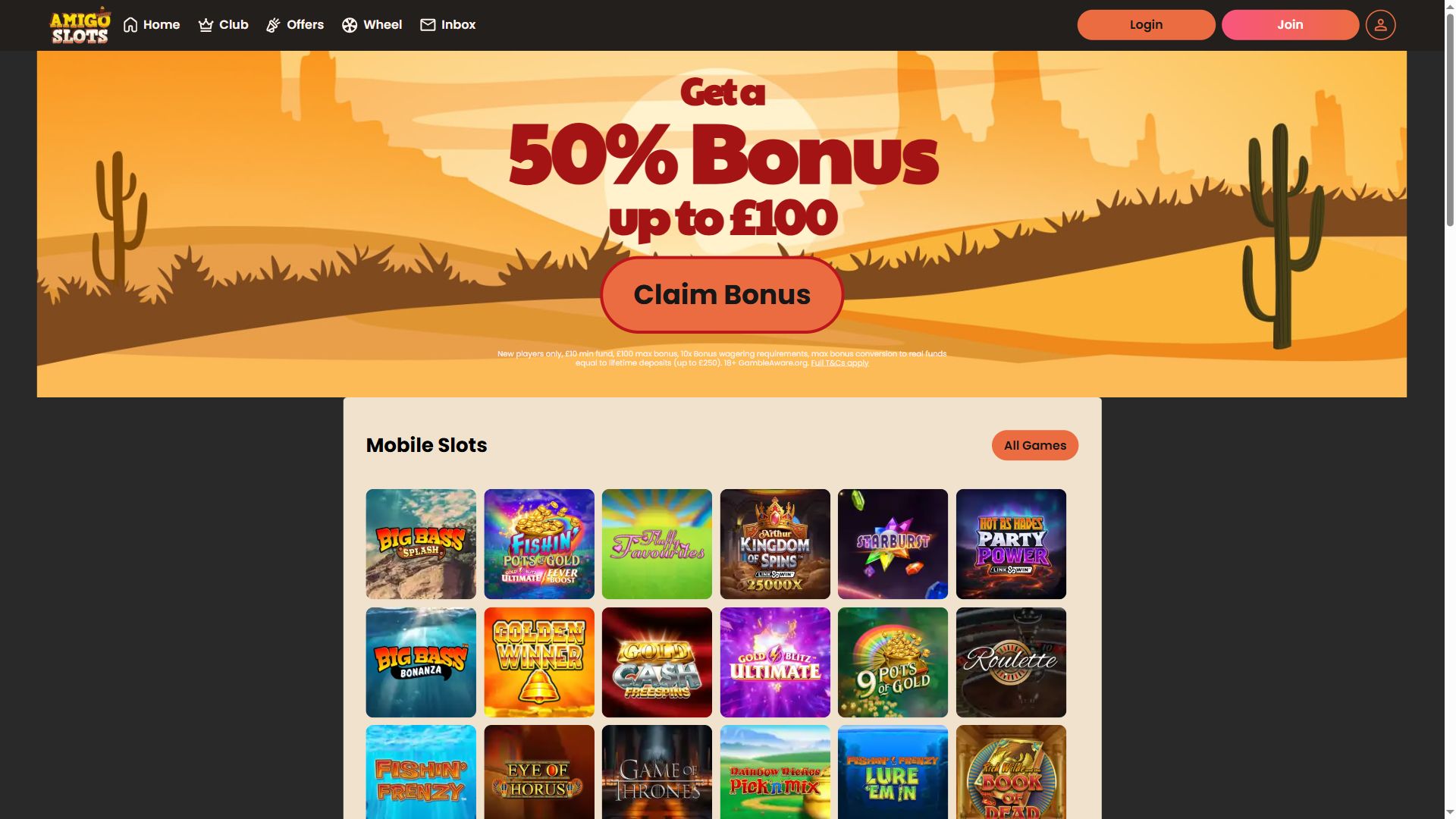 Amigo Slots — Homepage (Desktop)