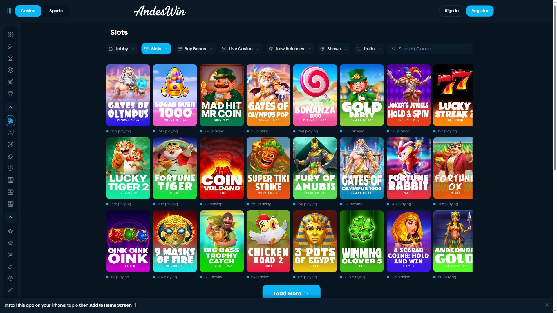 AndesWin — Lobby (Desktop)