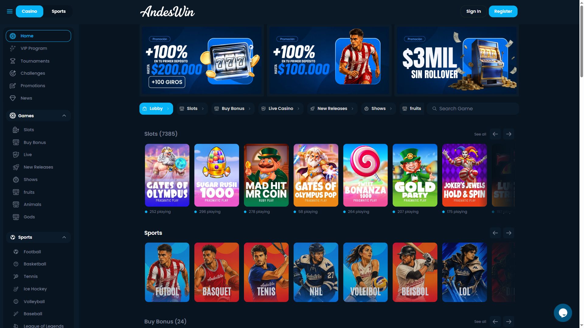 AndesWin — Homepage (Desktop)