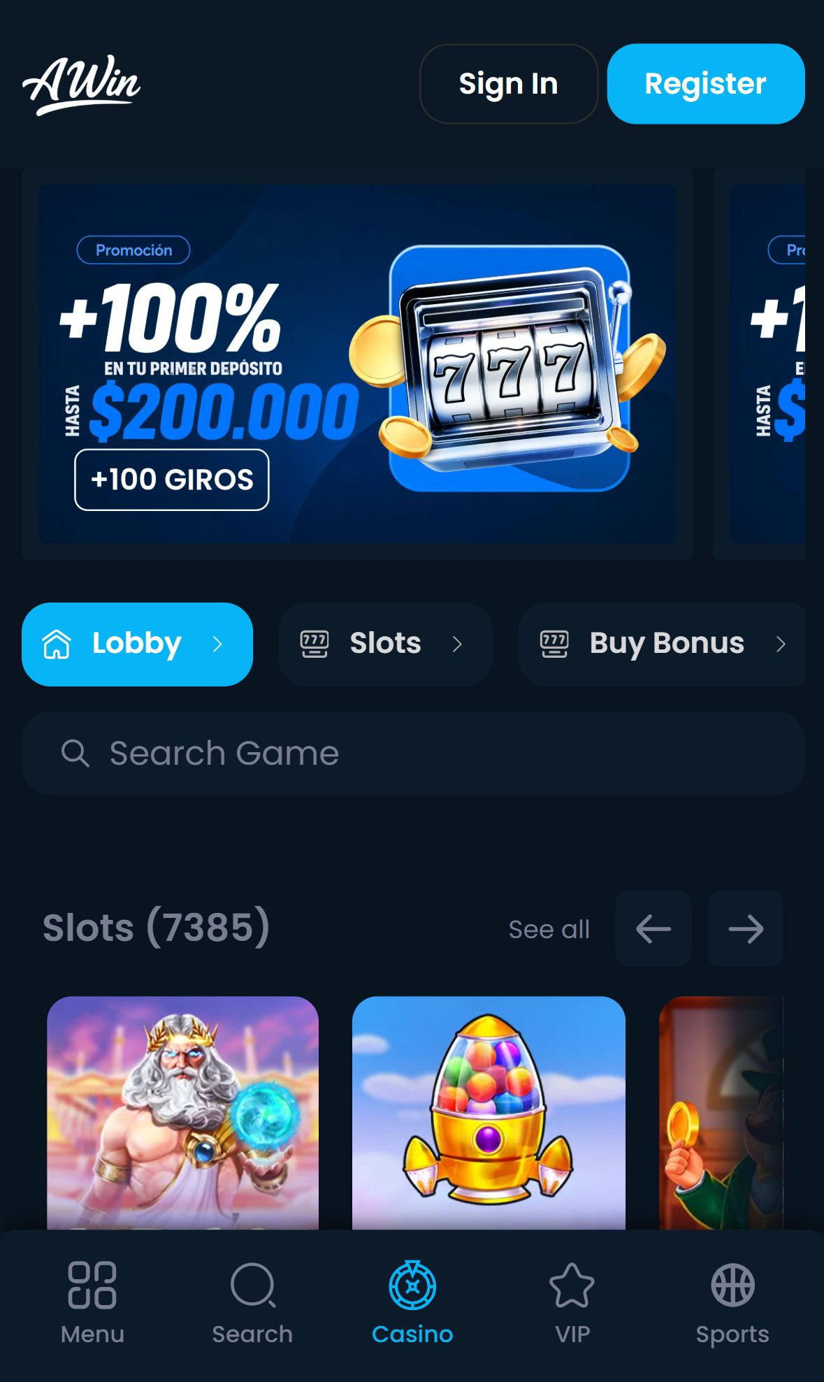 AndesWin — Homepage (Mobile)