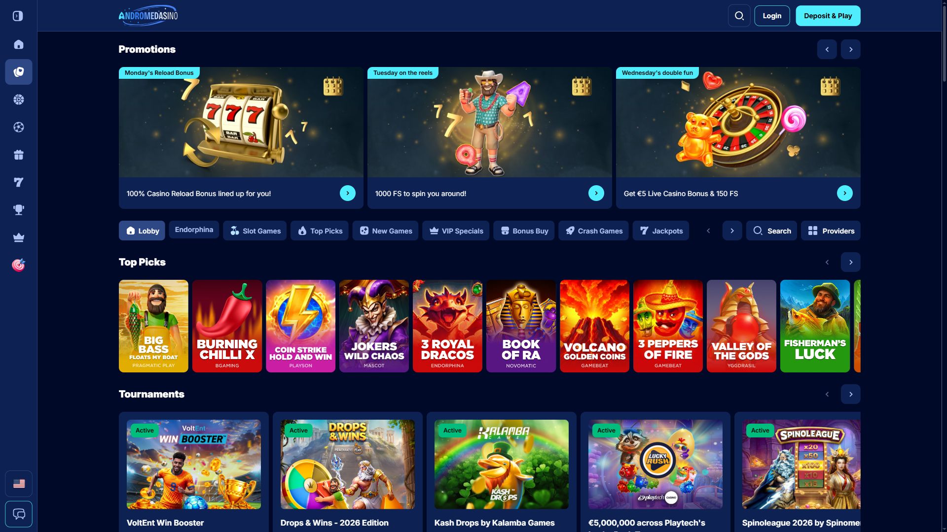 Andromedasino — Lobby (Desktop)