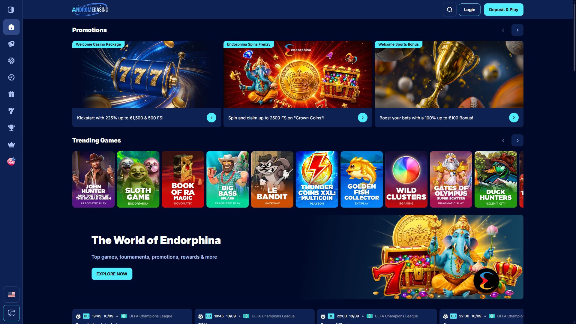 Andromedasino — Homepage (Desktop)