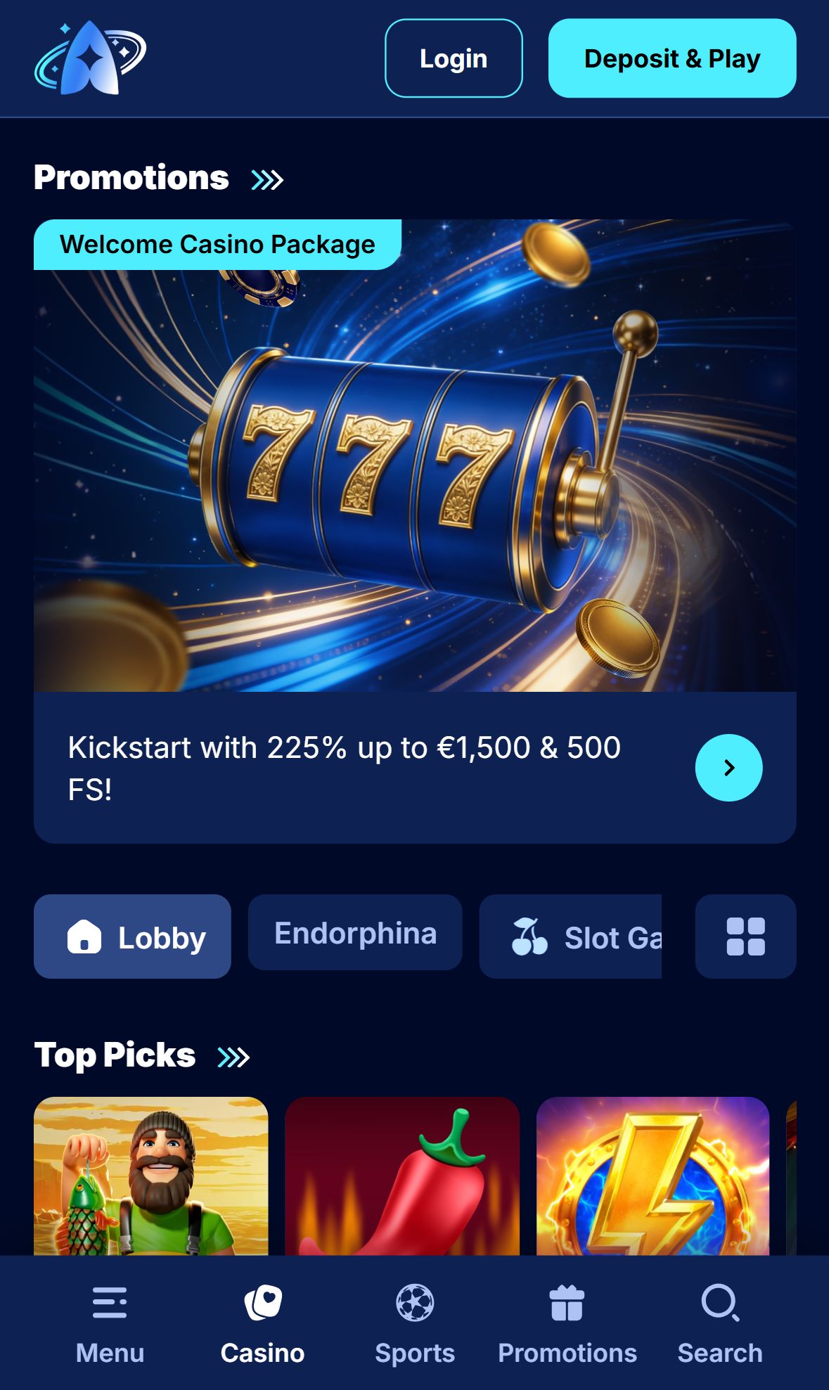 Andromedasino — Lobby (Mobile)