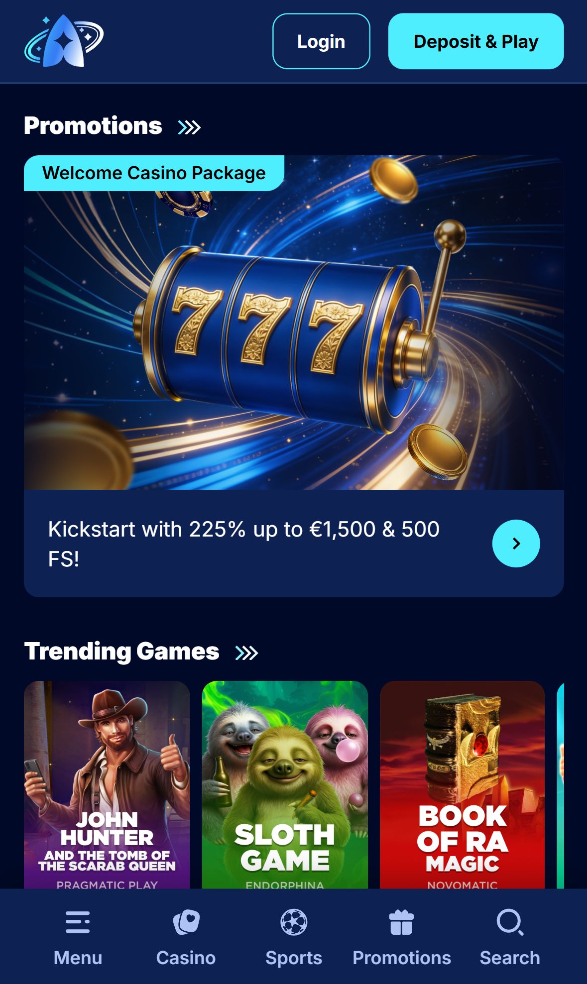 Andromedasino — Homepage (Mobile)
