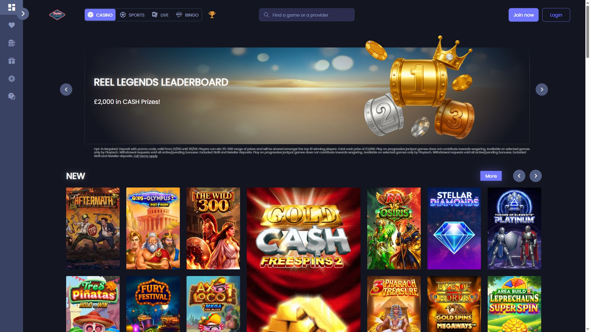 AnyTimeCasino — Homepage (Desktop)