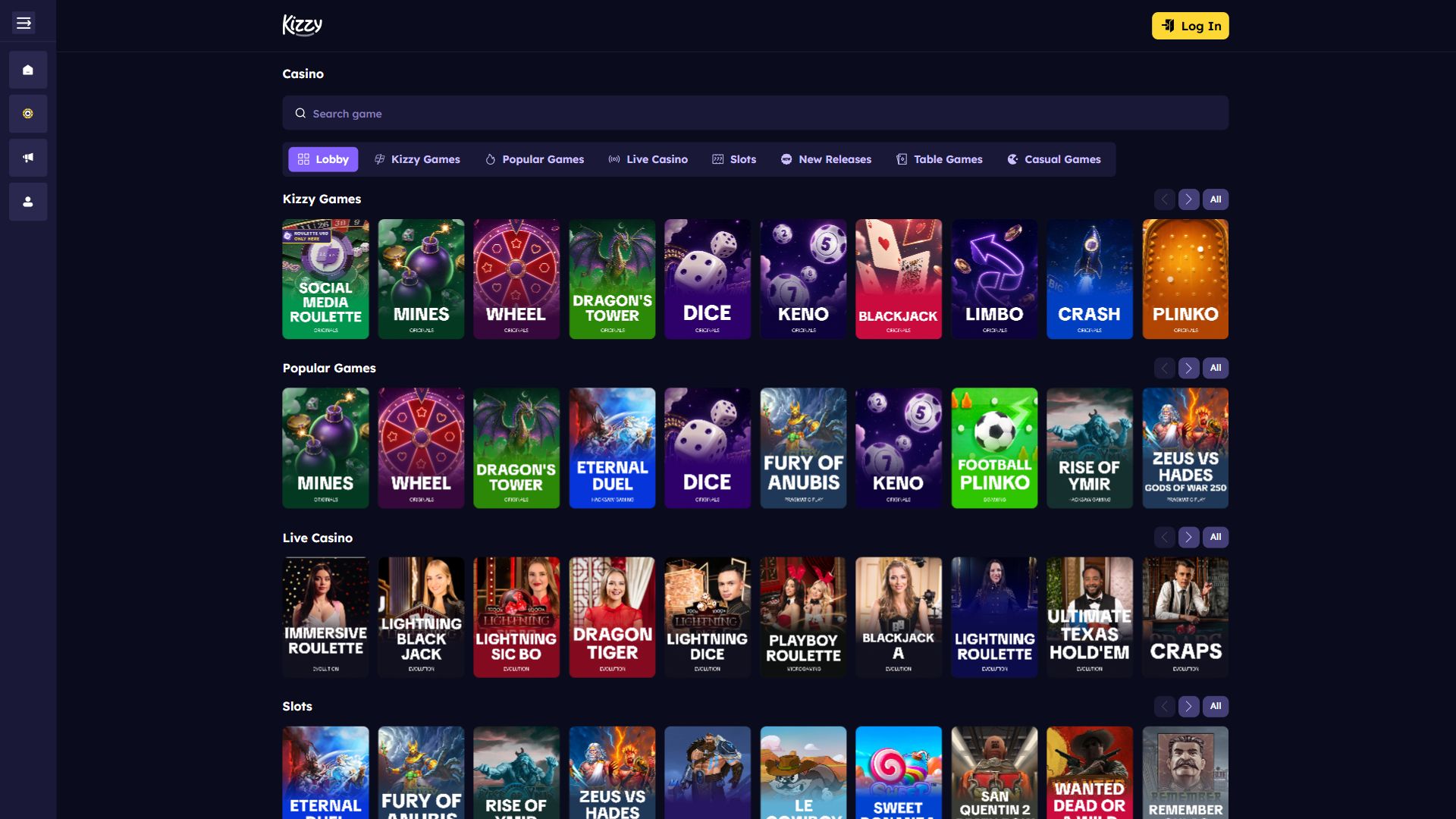 Kizzy — Lobby (Desktop)