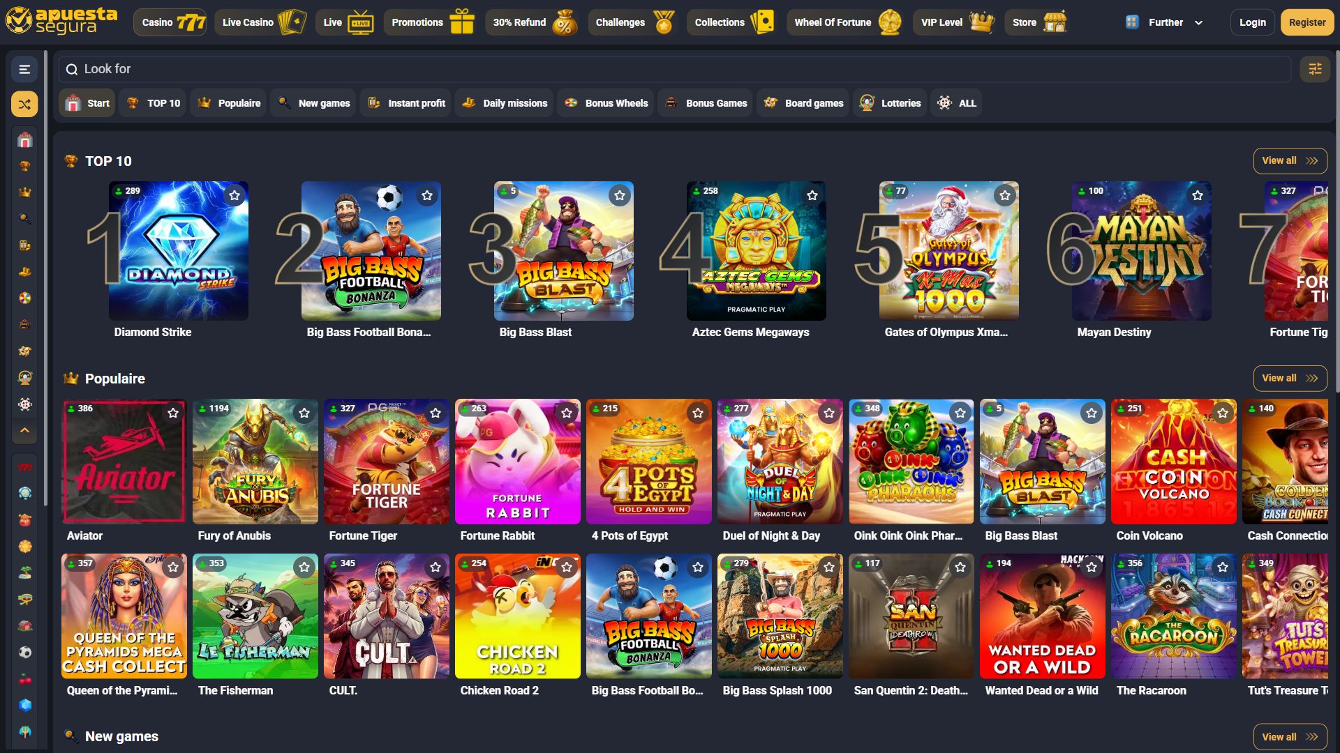 Apuesta Segura — Lobby (Desktop)